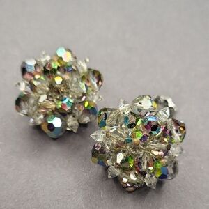Iridescent Crystal Cluster Clip Earrings
